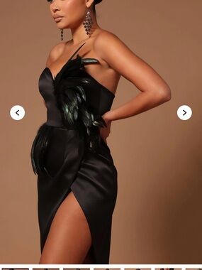 Fashion Nova Black Strapless Feather-Accent Midi Dress